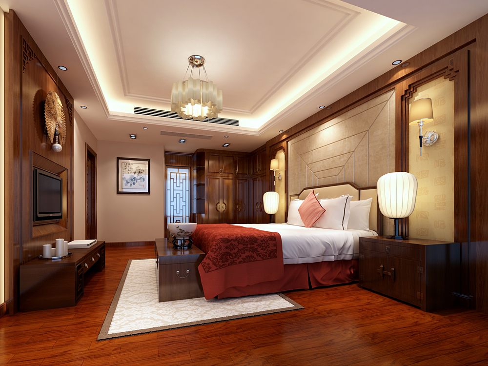別墅中式臥室裝飾效果圖