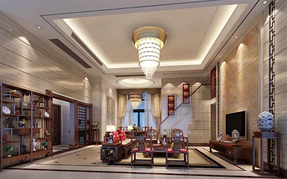 勤誠(chéng)達(dá)中式別墅客廳裝飾效果圖