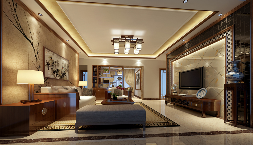 中式別墅客廳裝飾效果圖