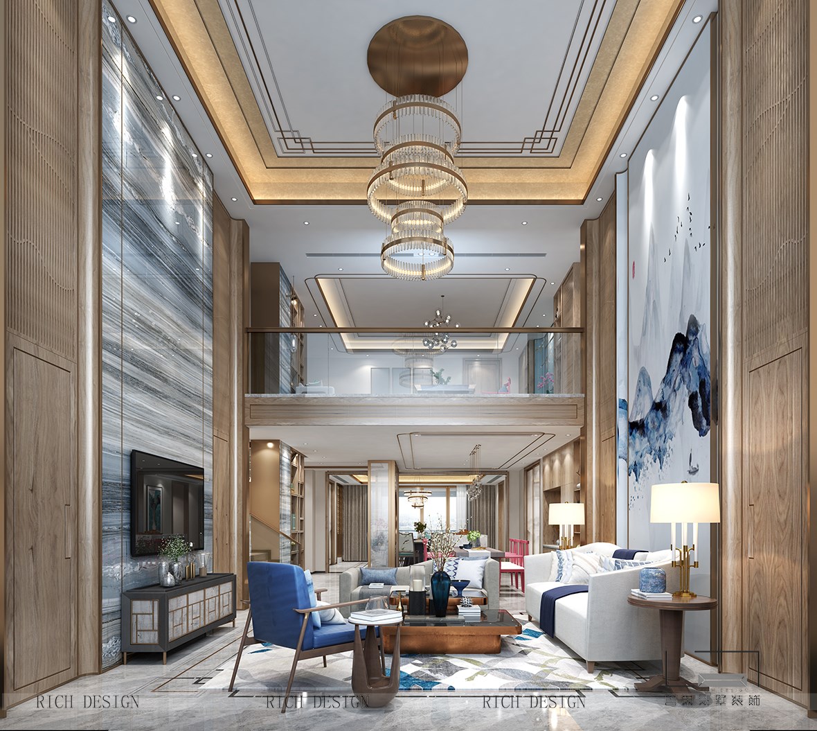 新中式別墅客廳裝修效果圖