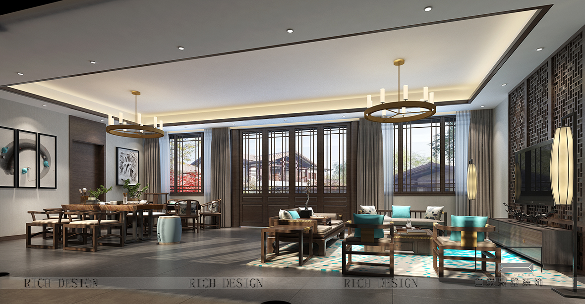 中式別墅客廳裝修設(shè)計(jì)效果圖