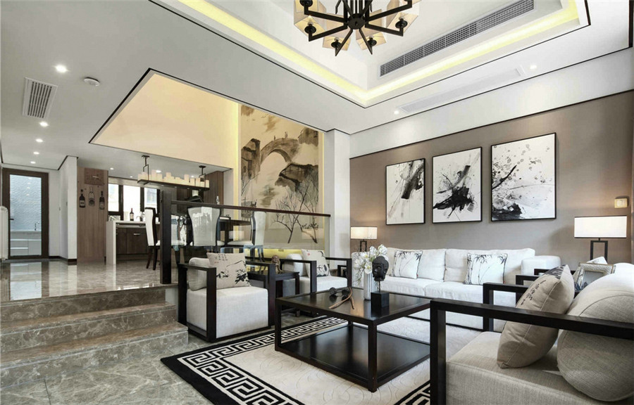 中式別墅裝修設(shè)計客廳實景圖