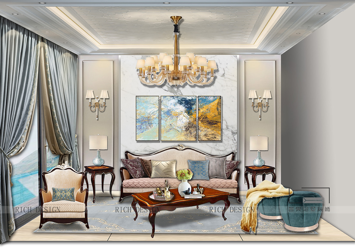 軟裝設(shè)計KT沙發(fā)背景墻裝修效果圖