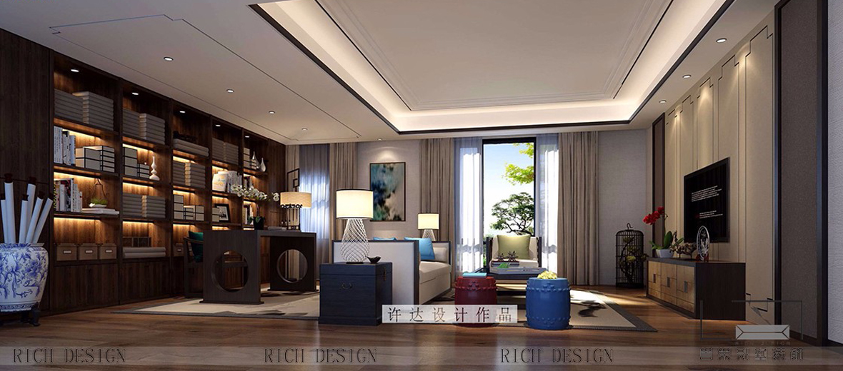 中式書(shū)房裝飾效果圖