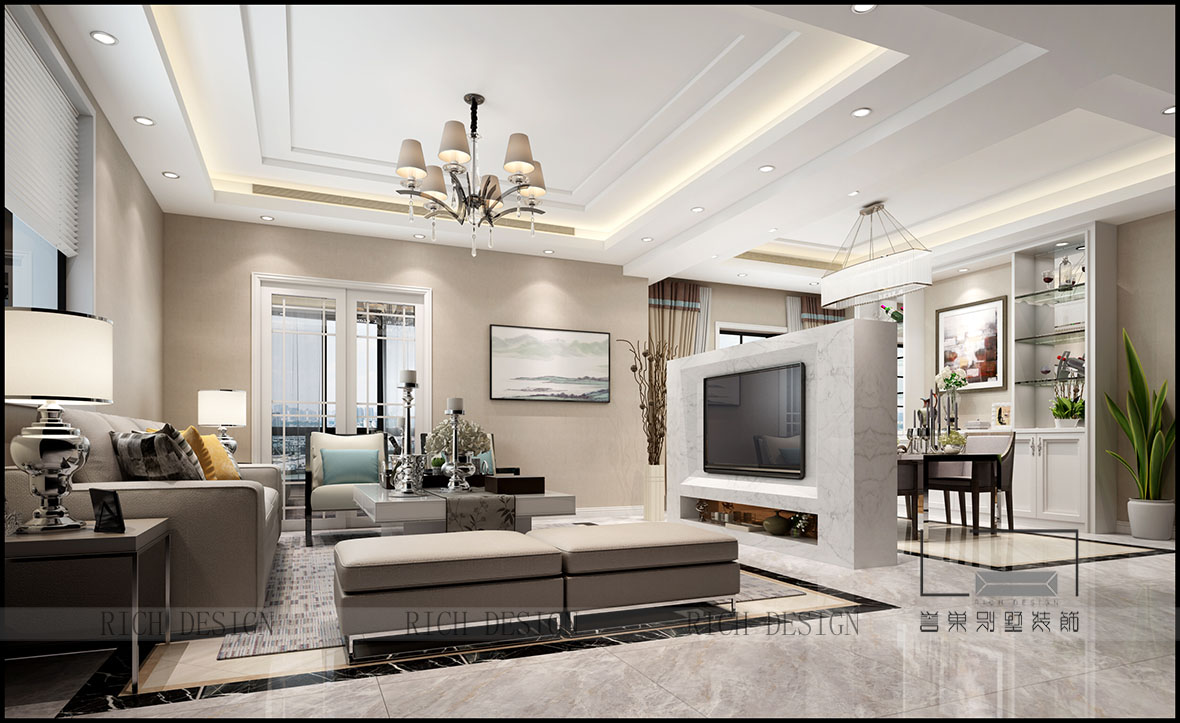 簡(jiǎn)歐別墅客廳裝修效果圖