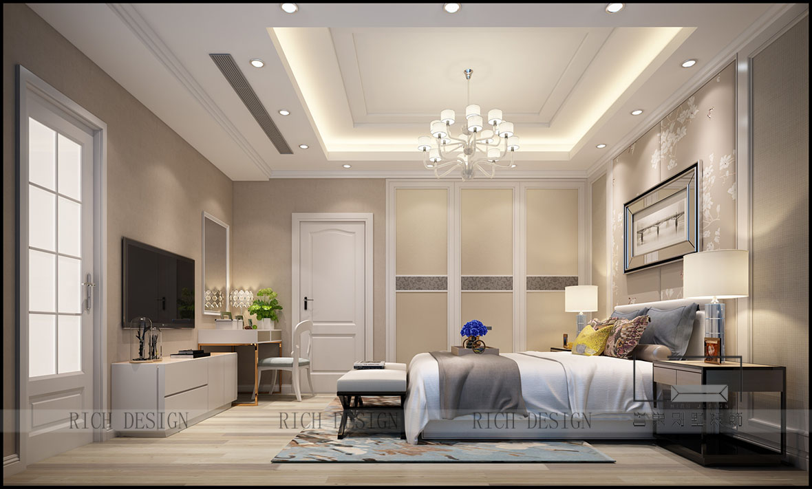 簡(jiǎn)歐別墅主臥裝修效果圖