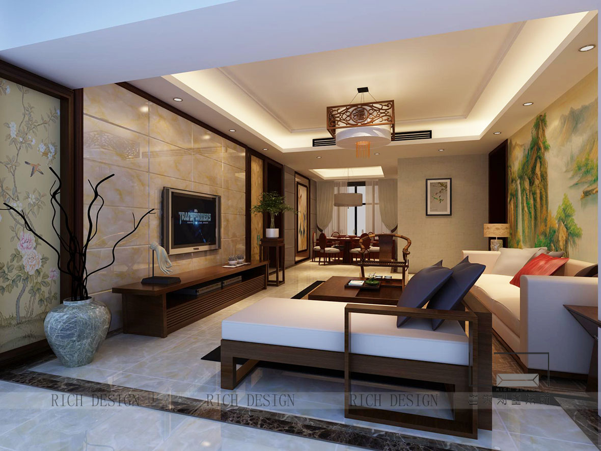 別墅中式客廳裝修效果圖