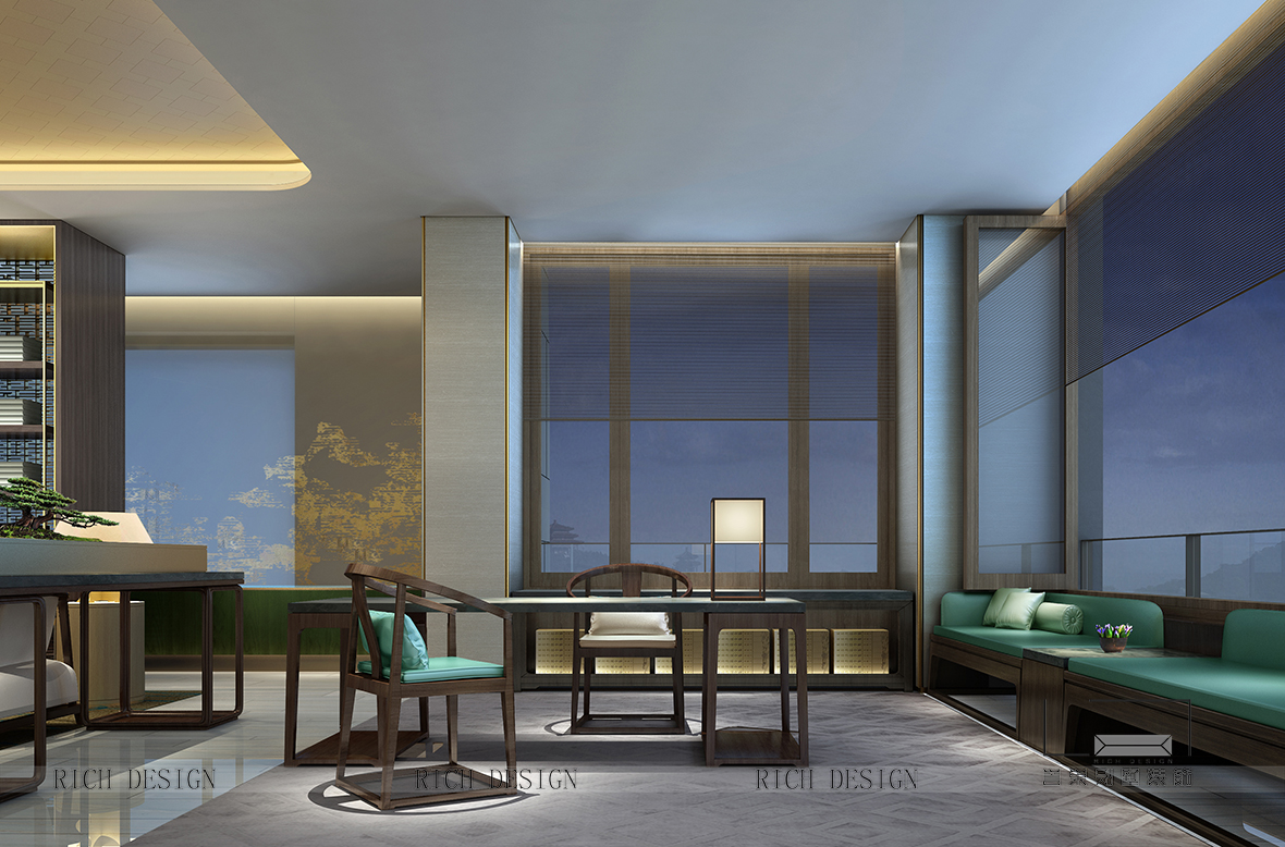 中式別墅書(shū)房裝修效果圖