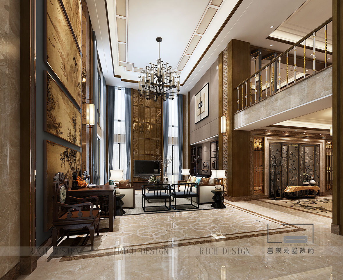 新中式別墅客廳裝飾效果圖