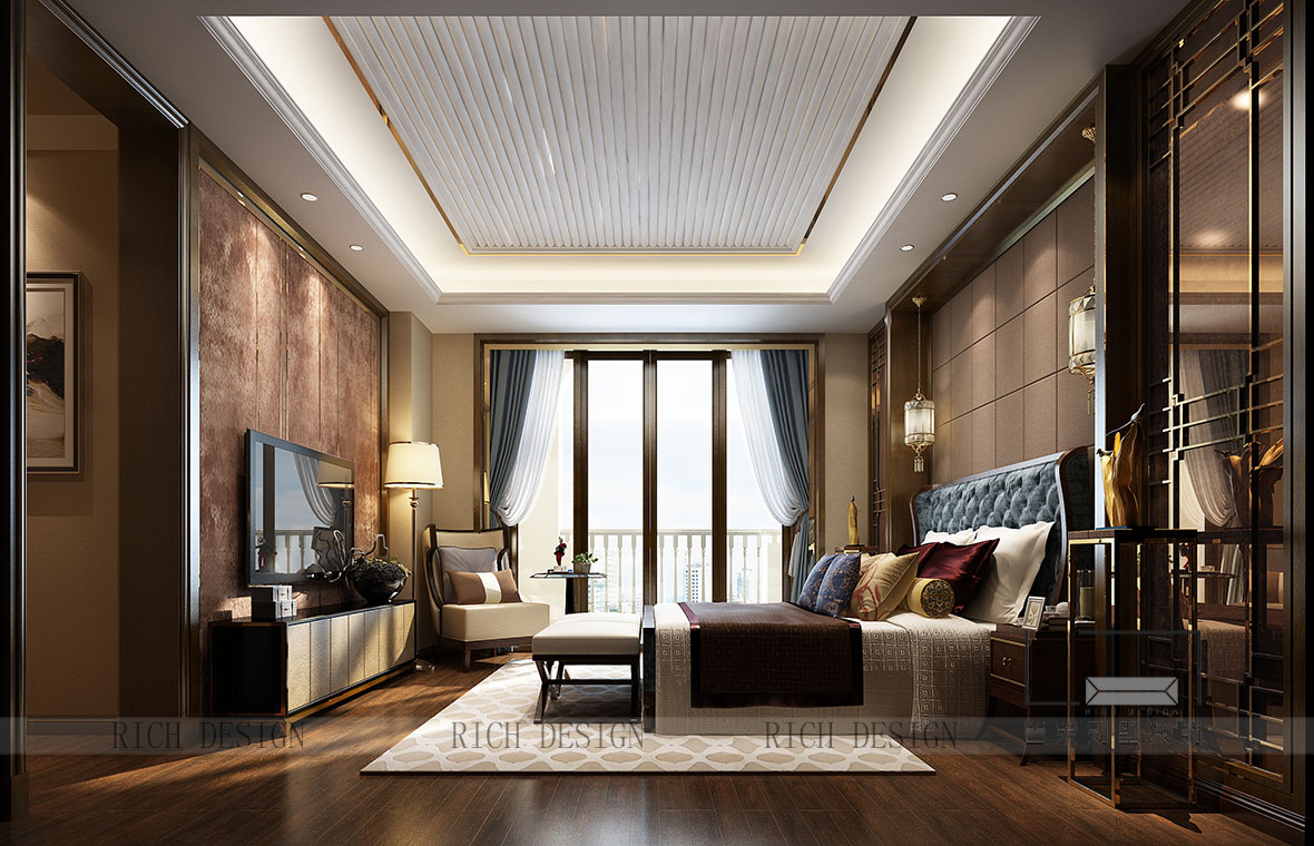 新中式別墅臥室裝飾效果圖