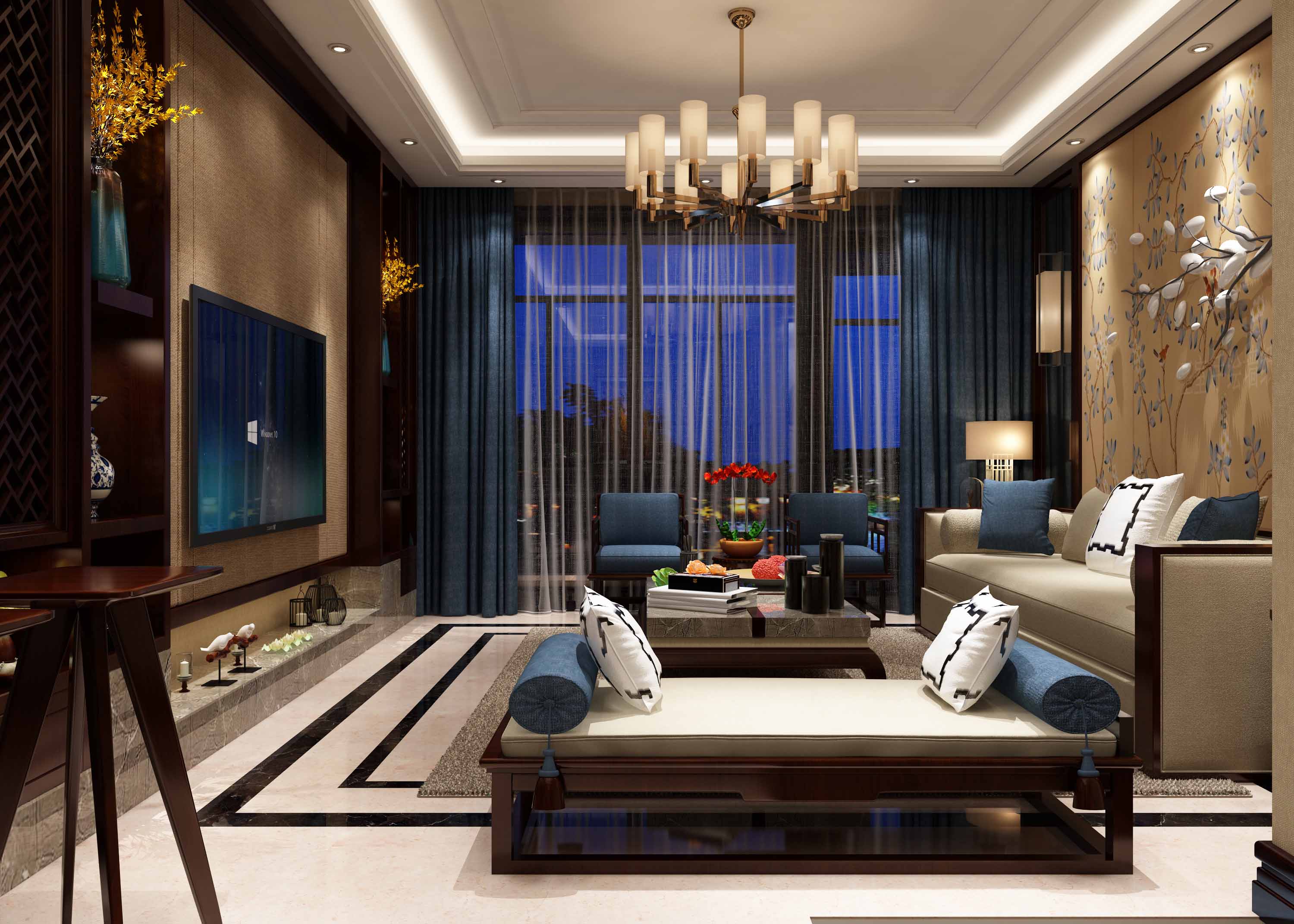 別墅中式客廳裝修效果圖