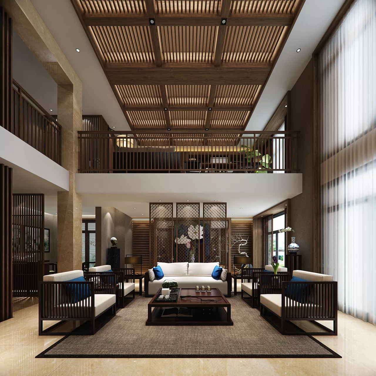 中式別墅客廳裝修效果圖