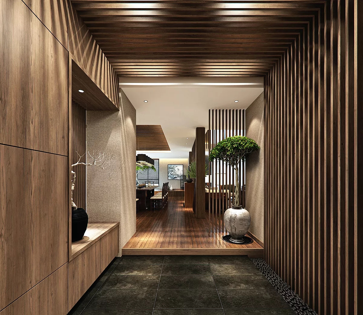 中式別墅玄關(guān)裝修效果圖