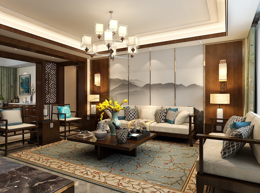中式別墅客廳裝飾效果圖