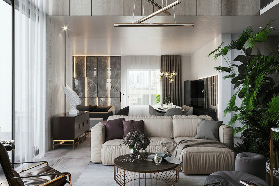 客廳盆栽裝飾效果